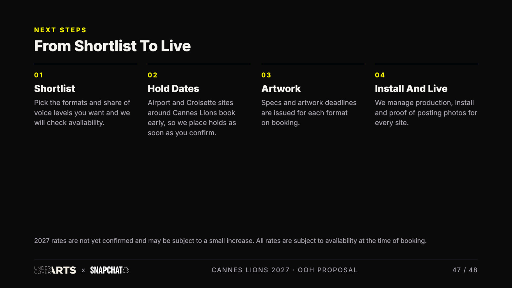 Snapchat × Undercover Arts — Cannes Lions 2027 proposal, page 47